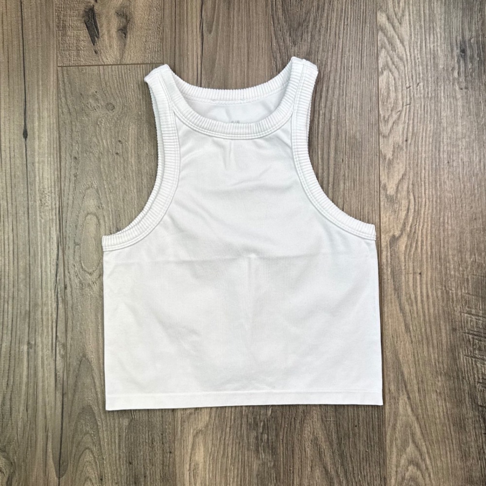 iBODY‎ White Ribbed Racerback Crop Tank Top Women's Size S/P Athletic Athleisure